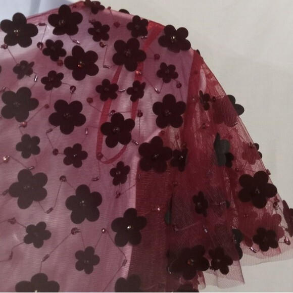 Mac Duggal Floral Applique Midi Cocktail Dress in Maroon - Picture 15 of 16